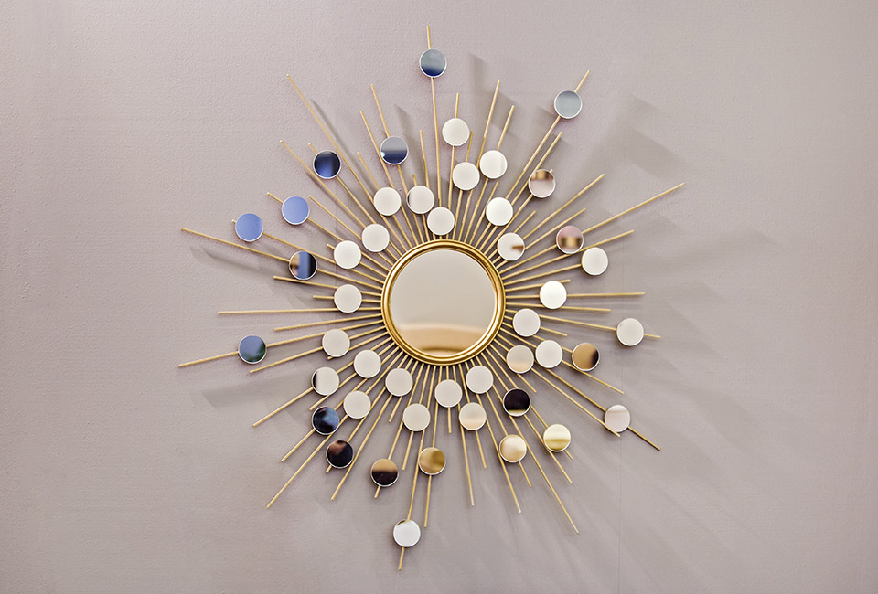 Stile anni '20, specchio circolare Art Déco con decorazione a raggiera