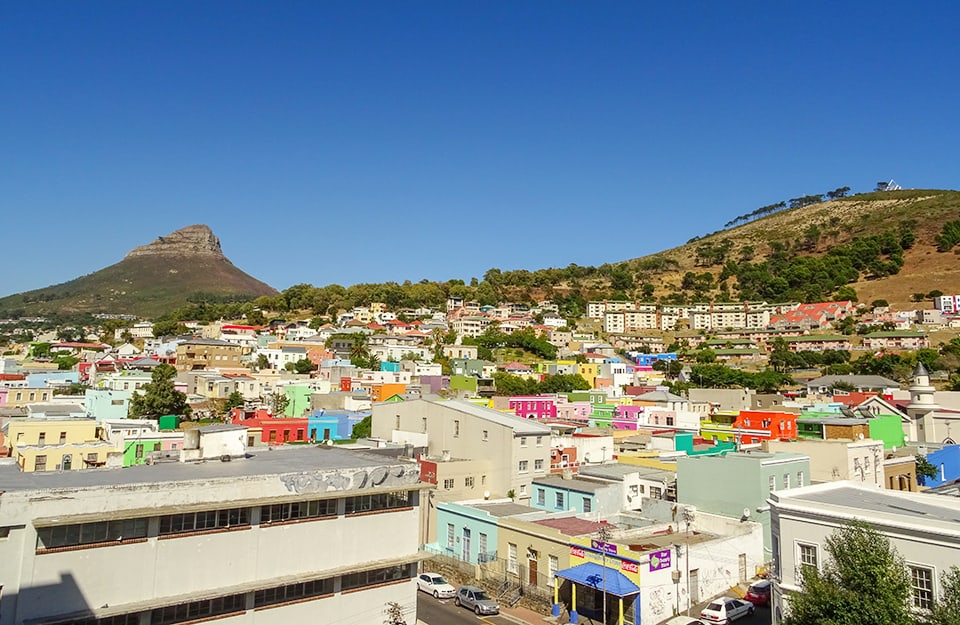 Vista dall'alto di Città del Capo, in Sudafrica, e del colorato quartiere Bo-Kaap