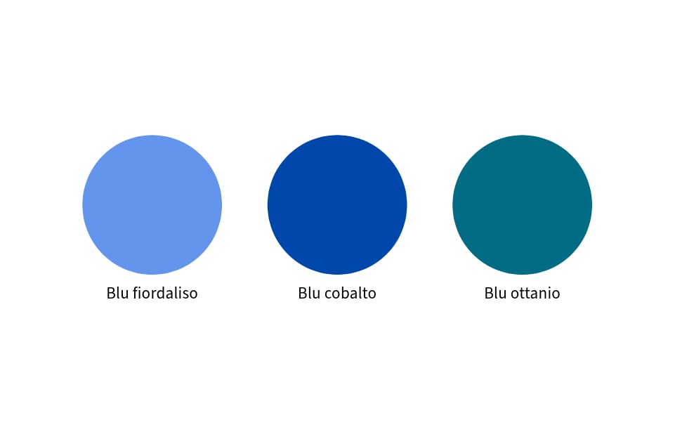 Palette di tre colori: blu fiordaliso, blu cobalto e blu ottanio
