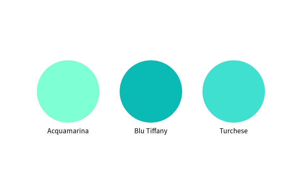 Palette di tre colori: acquamarina, blu Tiffany e turchese