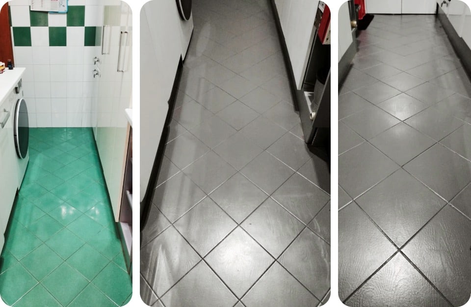 Il prima e il dopo del restyling di un pavimento, ad opera delle decoratrici Elisabetta Rella e Laura Mei