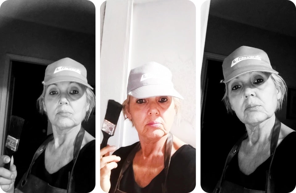 Tre ritratti, due in bianco e nero e uno a colori, della decoratrice Paola Turtoro