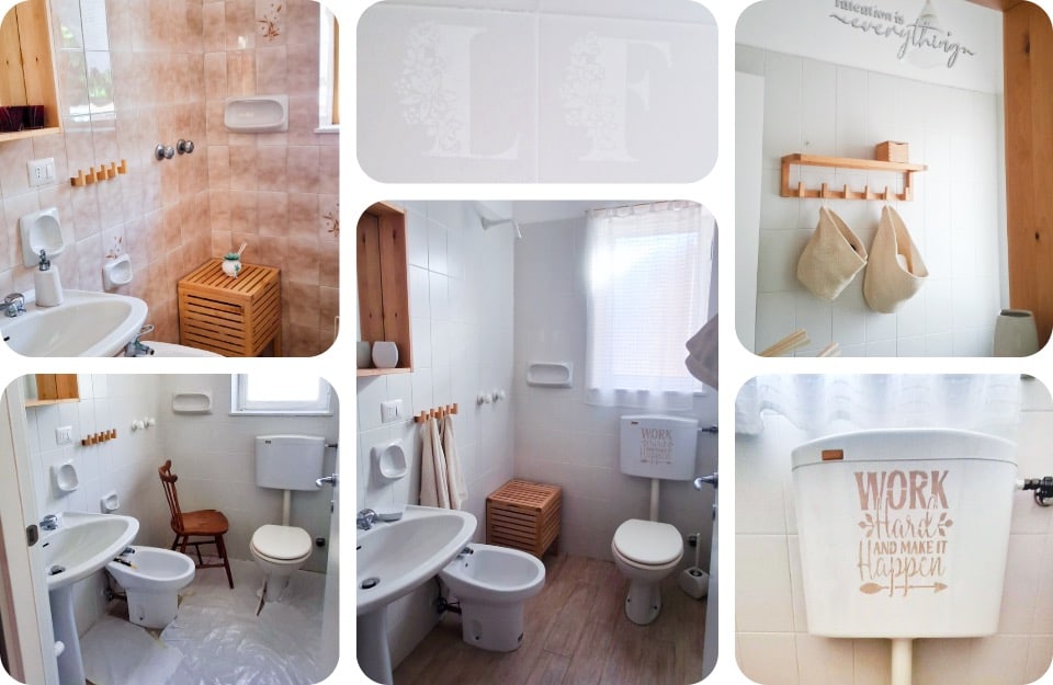 Il prima e il dopo del restyling di un bagno, realizzato dalla decoratrice Lucy Fenech con i prodotti Rio Verde