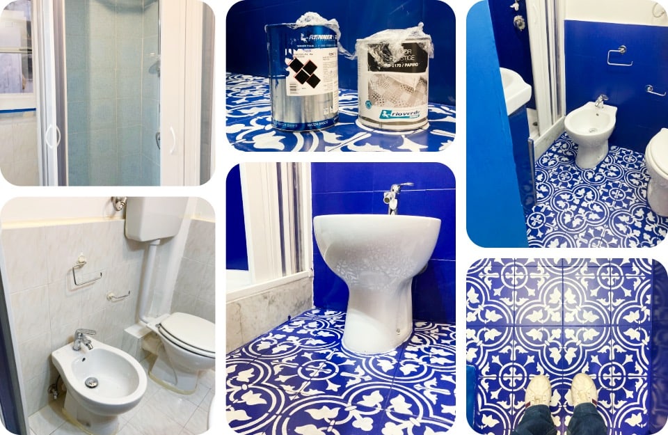 Il prima e il dopo del restyling di un bagno, realizzato dalla decoratrice Francesca Oddo con i prodotti Rio Verde