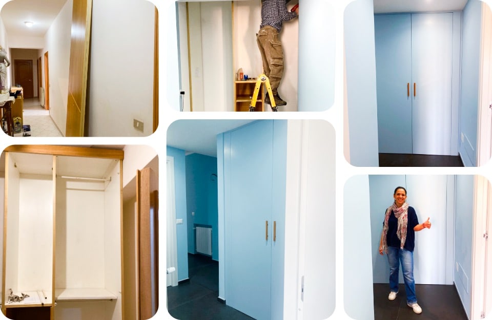 Il prima e il dopo del restyling di un vecchio armadio, realizzato dalla decoratrice Francesca Oddo con i prodotti Rio Verde