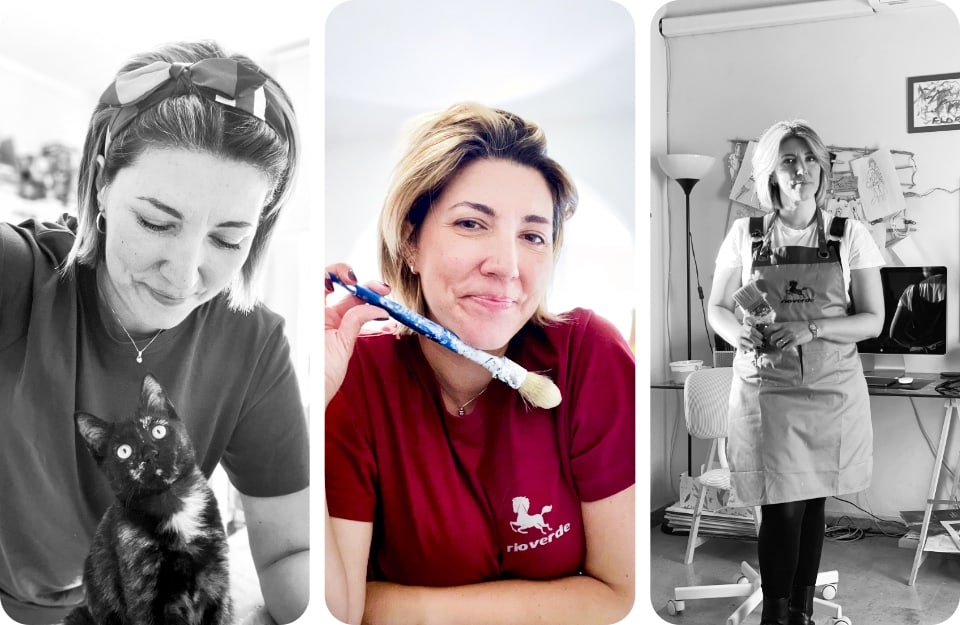 Tre ritratti, due in bianco e nero e uno a colori, della decoratrice Maria Pagliaroli