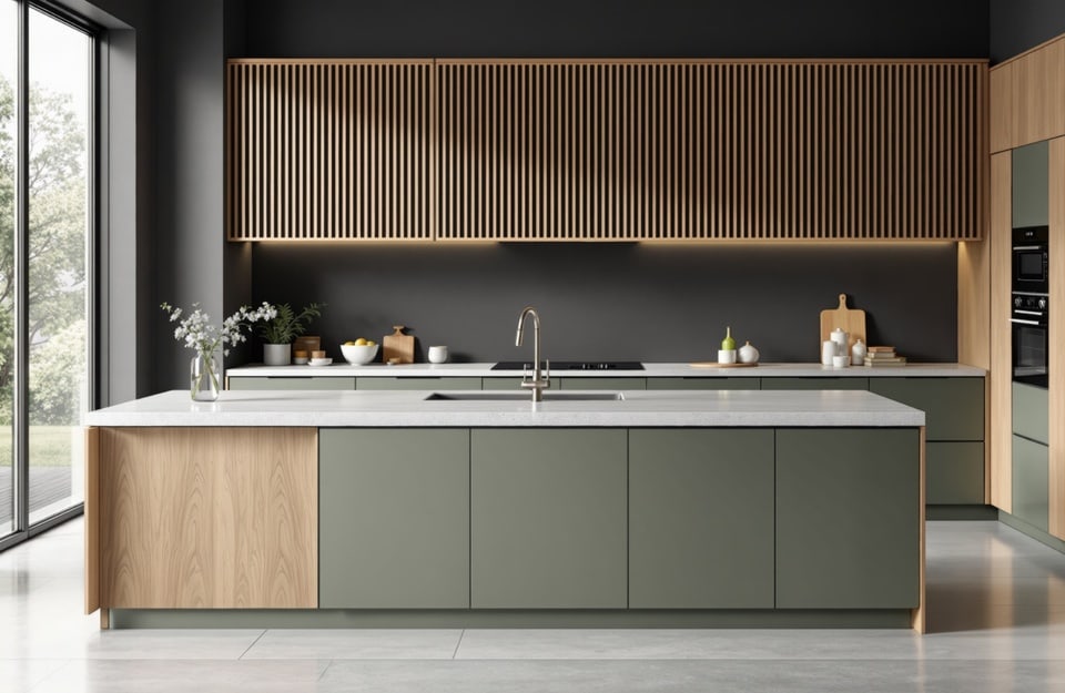 Cucina in legno rinnovata con smalto certificato HACCP