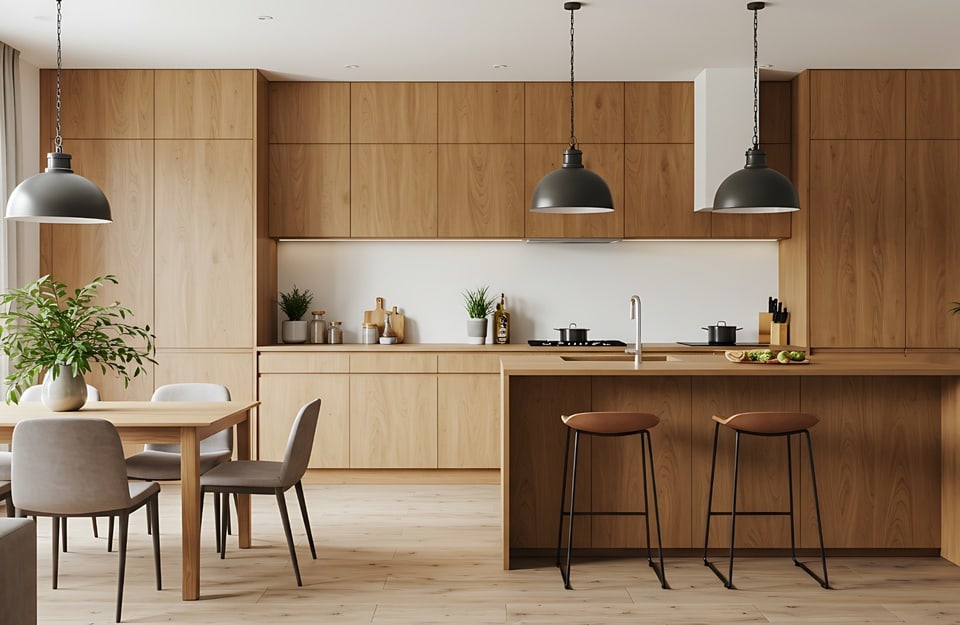 Dettaglio piano cucina in legno naturale facile manutenzione