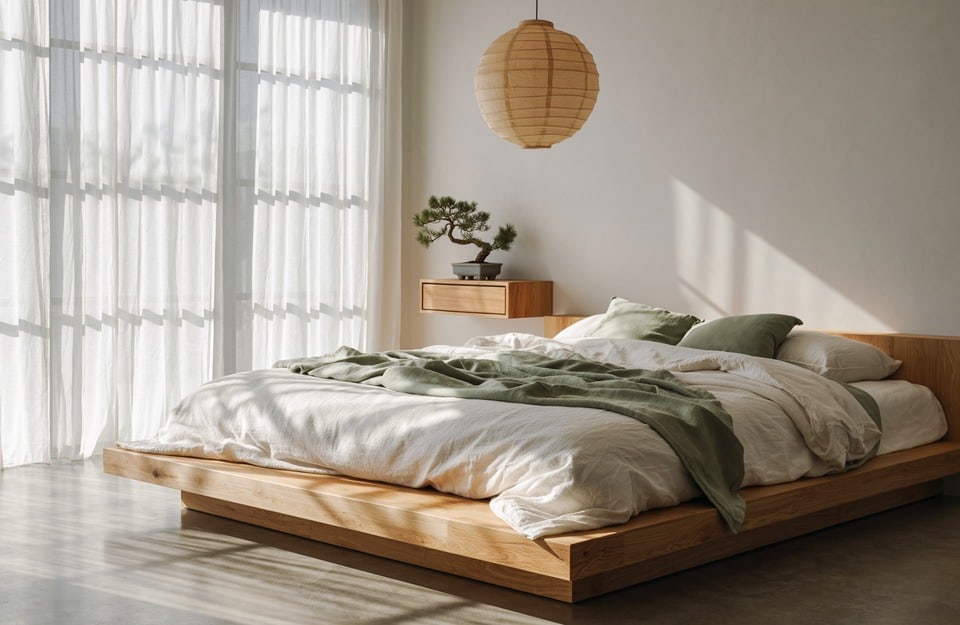 Interni Japandi 2.0 con finiture opache e tessili naturali